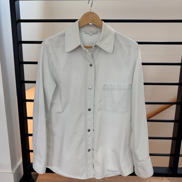 VINCE Twill Snap-Front pale blue denim Overshirt TOP size XS - Picture 3 of 13